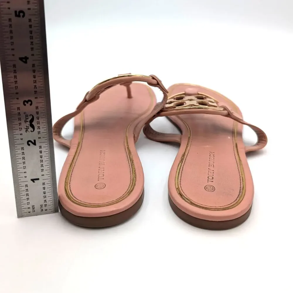 Tory Burch Miller Soft Metal Logo Thong Sandal Light Sand Size US9M EU39.5